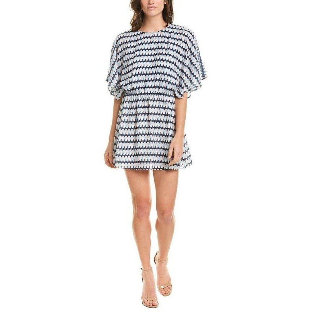 Parker Angel Wing Geo Print Mini Dress L Blue